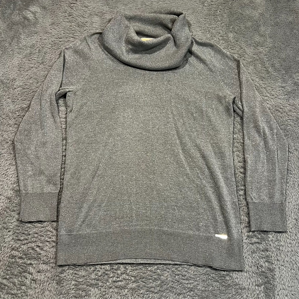 Michael Kors Womens XL Gray Metallic Cowl Neck Sweater Office Minimalist READ